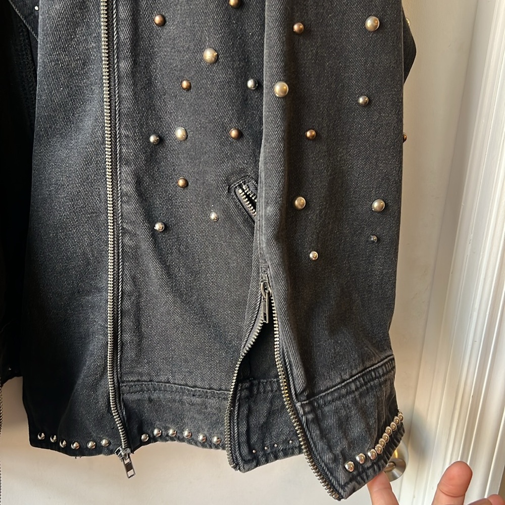 Nasty Gal Studded Black Denim oversize biker Jacket size L - Picture 8 of 9